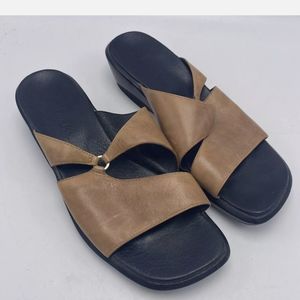 Clark's brown leather slides